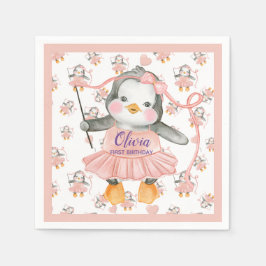 1. Geburtstag Ballerina Penguin Pink Paper Napkin Serviette