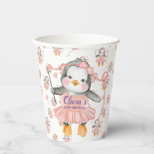 1. Geburtstag Ballerina Penguin Pink Pappbecher