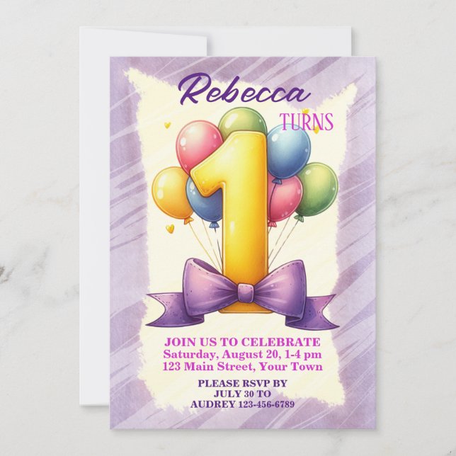 1. Geburtstag Ballon Thema Einladung (Vorderseite)