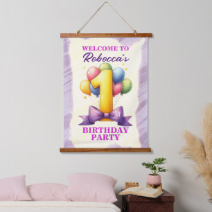 1. Geburtstag Ballon Thema Wandteppich Mit Holzrahmen