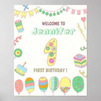 1. Geburtstag. Ballons Nummer 1. Poster