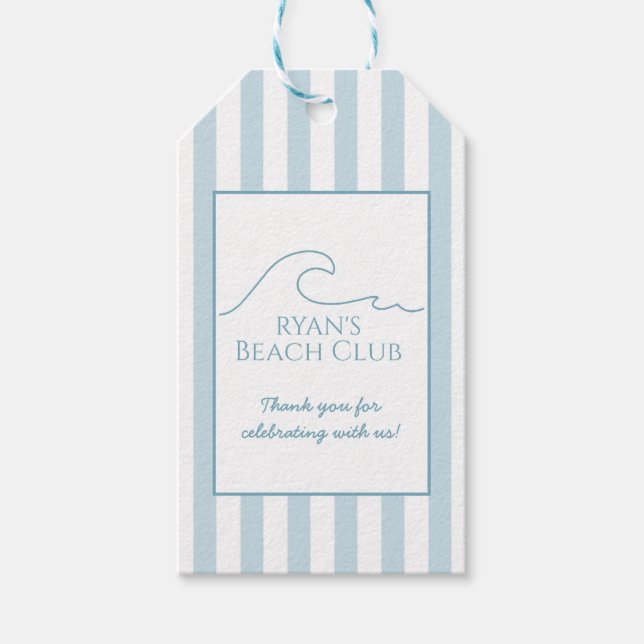 1. Geburtstag Beach Club Individuelle Name Stripe  Geschenkanhänger (Vorderseite)