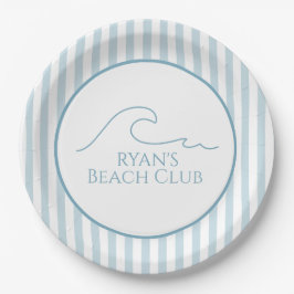 1. Geburtstag Beach Club Individuelle Name Stripe Pappteller