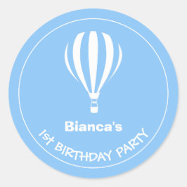 1. Geburtstag Blau und Weiß Heißluftballon Runder Aufkleber