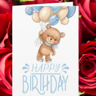 1. Geburtstag blaues Teddy-Ballon-Jungen-Karte Karte