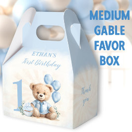 1. Geburtstag Blue Beige Bear Number Medium Gable Geschenkschachtel