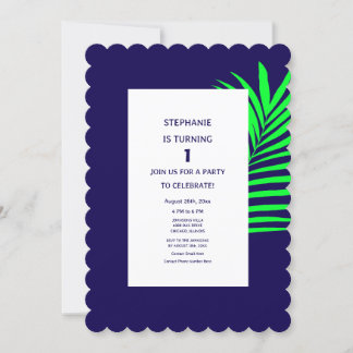 1. Geburtstag Blue Green Palm Leaf Tropical One Einladung