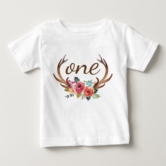1. Geburtstag Blumenhorn Personalisiert-10 Baby T-shirt (Vorderseite)