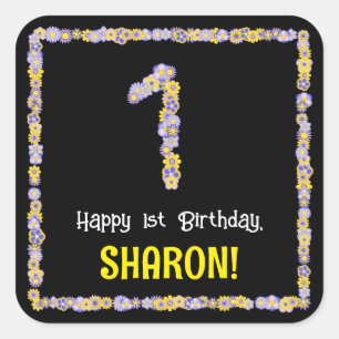 1. Geburtstag: Blumennummer, Individuelle Name, Bl Quadratischer Aufkleber