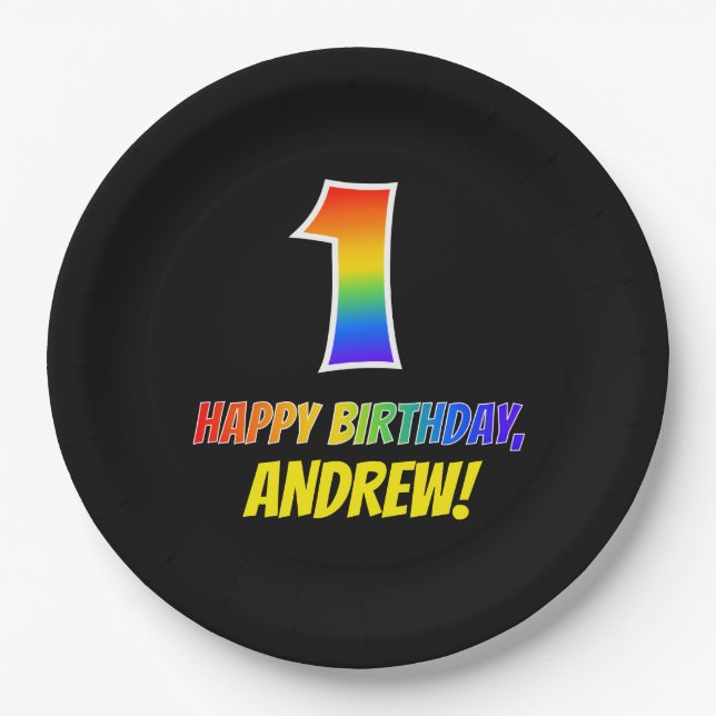 1. Geburtstag: Bold, Fun, Simple, Rainbow 1 Pappteller (Vorderseite)