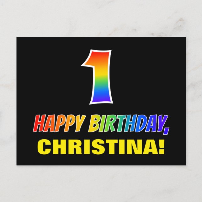 1. Geburtstag: Bold, Fun, Simple, Rainbow 1 Postkarte (Vorderseite)