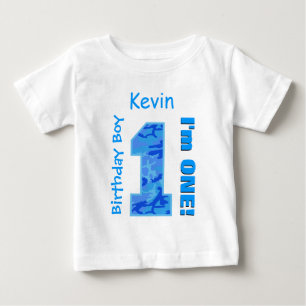 1. Geburtstag Boy Blue Camouflage Ein Jahr alt B3B Baby T-shirt