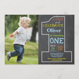 1. Geburtstag Boy Chalkboard Foto Einladung
