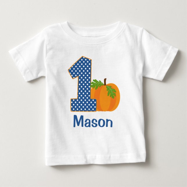 1. Geburtstag Boy Fall Pumpkin Personalisiert Baby T-shirt (Vorderseite)