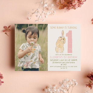 1. Geburtstag Bunny Daisy Foto Einladung