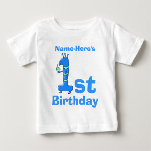 1. Geburtstag Cartoon, blau. Individuelle Name. Baby T-shirt