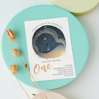 1. Geburtstag Celestial Star Watercolor Girl Einladung