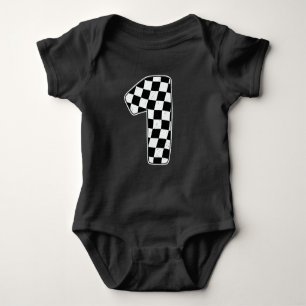 1. Geburtstag Checkered Number 1 Car Racing Flag Baby Strampler