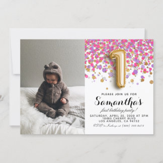 1. Geburtstag Confetti Portrait Einladung