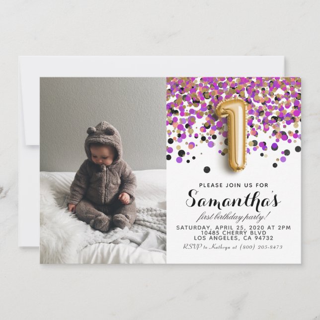 1. Geburtstag Confetti Portrait Einladung (Vorderseite)