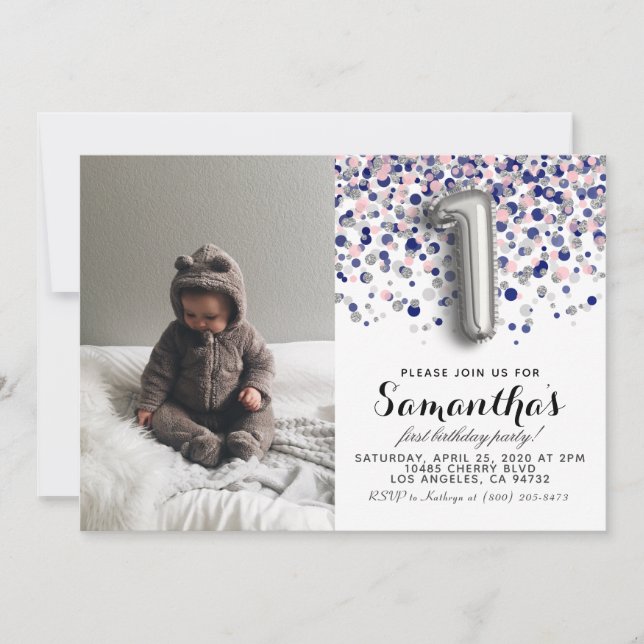 1. Geburtstag Confetti Portrait Einladung (Vorderseite)