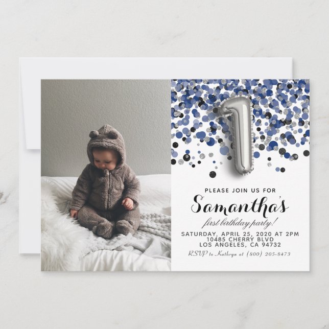 1. Geburtstag Confetti Portrait Einladung (Vorderseite)