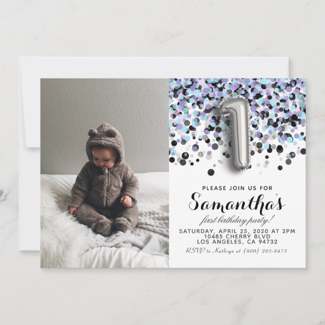 1. Geburtstag Confetti Portrait Einladung (Vorderseite)