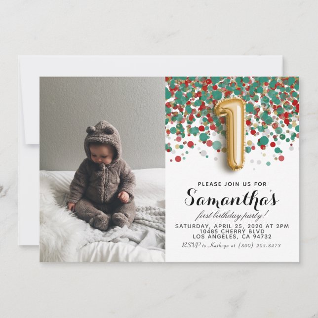 1. Geburtstag Confetti Portrait Einladung (Vorderseite)