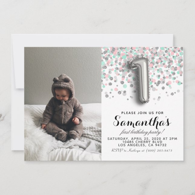 1. Geburtstag Confetti Portrait Einladung (Vorderseite)