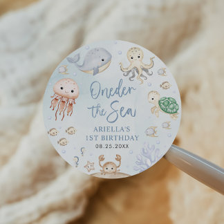 1. Geburtstag der Meerestiere Runder Aufkleber