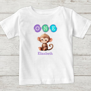 1. Geburtstag des Affen mit lila Namen Baby T-shirt
