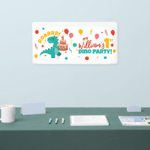 1. Geburtstag Dino-Party Flach Bunt Banner