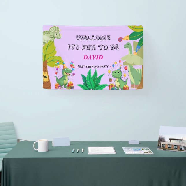 1. Geburtstag Dinosaurier Minimaler Babyjunge Banner (Messe)
