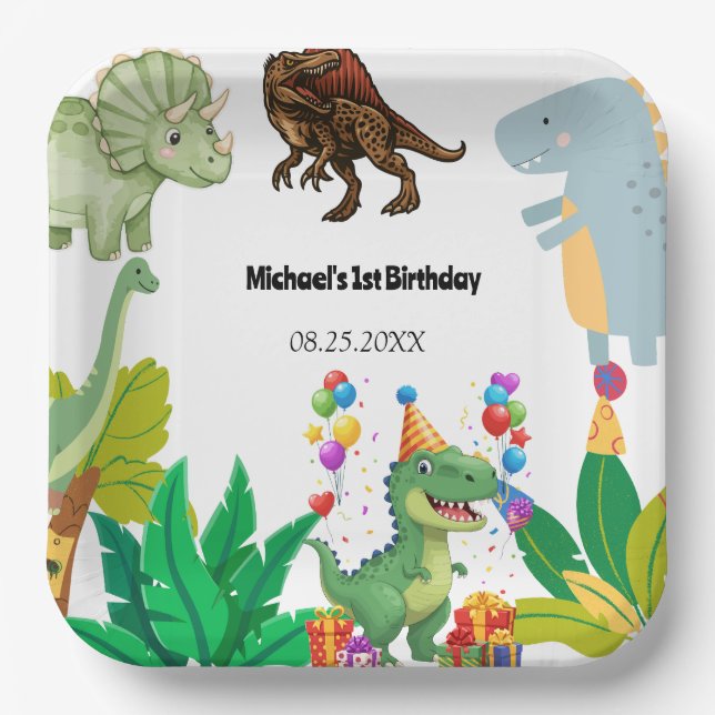 1. Geburtstag Dinosaurier Minimaler kleiner Junge Pappteller (Vorderseite)