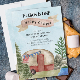 1. Geburtstag Ein glücklicher Camper Vintage-Campi Einladung