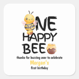 1. Geburtstag eines glücklichen Bee Honey Yellow B Quadratischer Aufkleber