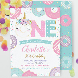 1. Geburtstag Einhorn Donuts Doughnut Pastel Einladung