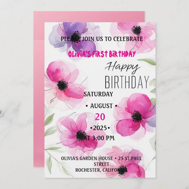 1. Geburtstag Einladung (Vorne/Hinten)