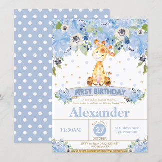 1. Geburtstag Einladung Boy Giraffe Blauer Flora