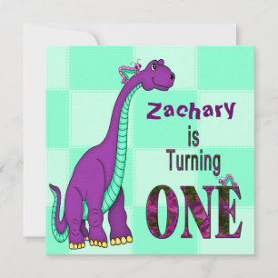 1. Geburtstag, EINLADUNG, DINOSAUR, LILA, Kinder Einladung