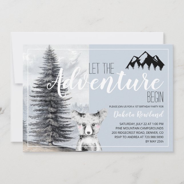 1. Geburtstag Erlebnis erwartet Waldland Bären Einladung (Vorderseite)