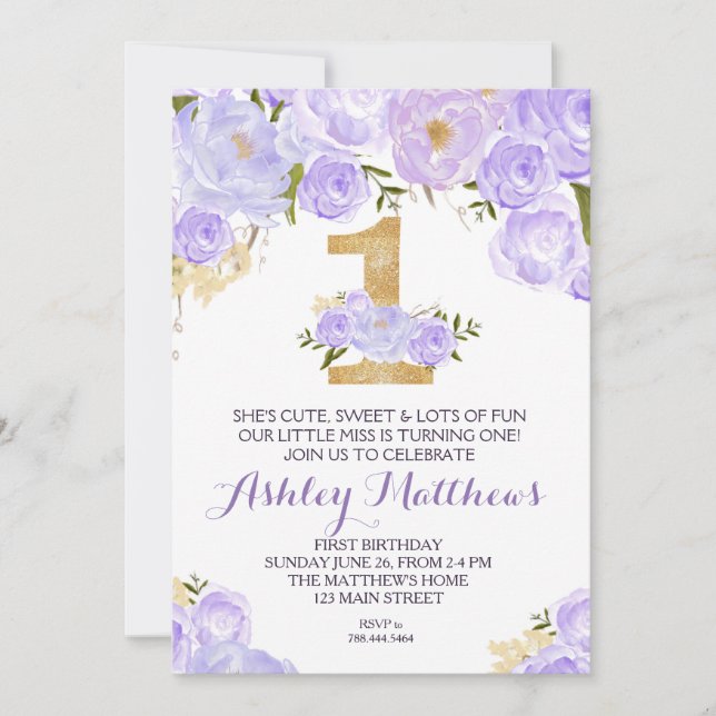 1. Geburtstag ERSTE schöne Blumeneinladung, Einladung (Vorderseite)