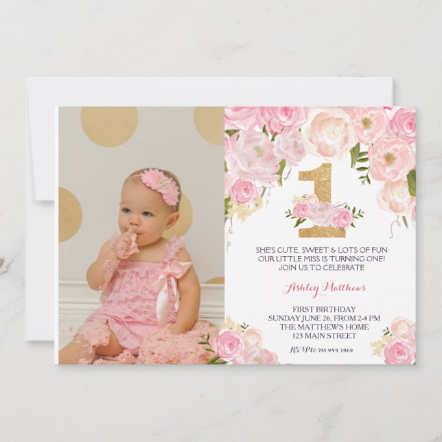 1. Geburtstag ERSTE Schöne Flora Einladung, Einladung (Vorderseite)