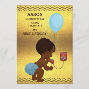 1. Geburtstag Ethnic Boy Phone Ballon Gold Zickzac Einladung