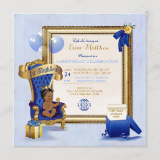 1. Geburtstag Ethnic Boy Royal Blue Gold Foto Einladung