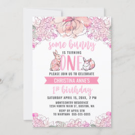 1. Geburtstag etwas Bunny Pink Aquarell Floral Einladung