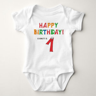 1. Geburtstag farbenfrohe Alphabet mit Vorname Baby Strampler