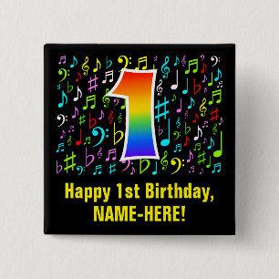 1. Geburtstag: Farbige Musiksymbole, Regenbogen 1 Button