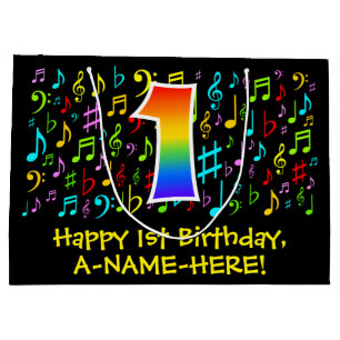 1. Geburtstag - Farbige Musiksymbole, Regenbogen 1 Große Geschenktüte