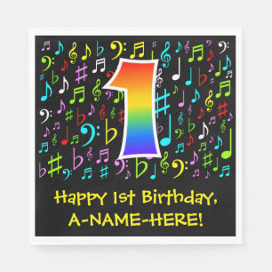 1. Geburtstag - Farbige Musiksymbole, Regenbogen 1 Serviette